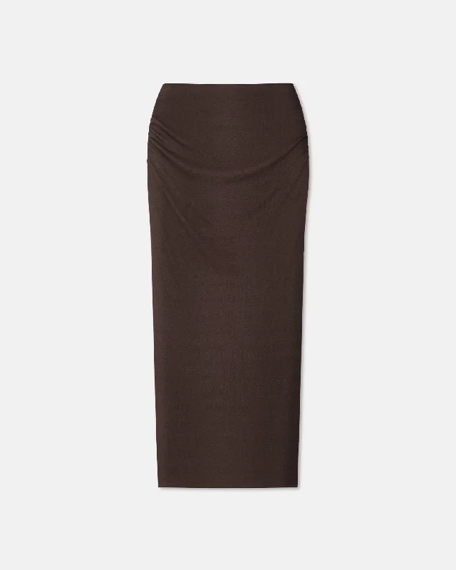 Norine - Ruched Mesh-Jersey Midi Skirt - Nutmeg