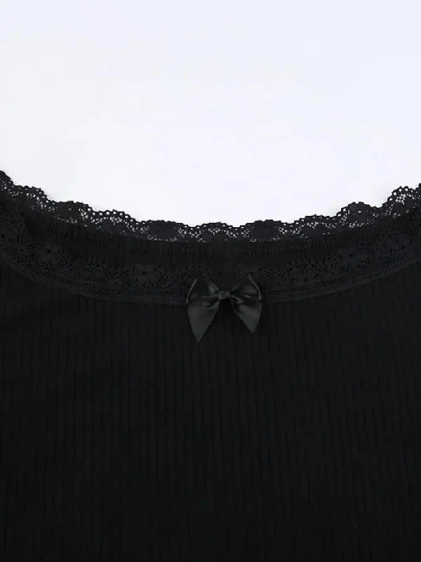 off-shoulder-lace-splice-bow-decor-long-sleeve-tee