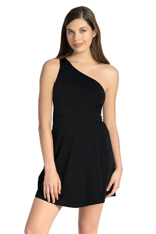 One shoulder Swim Dress - Black