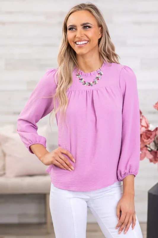 Orchid Ruffle Trim Long Sleeve Top