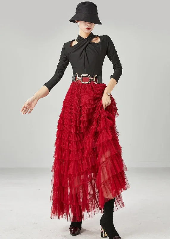 organic-red-elastic-waist-layered-tulle-a-line-skirt-summer