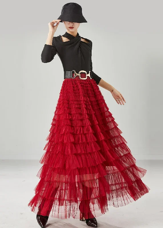 organic-red-elastic-waist-layered-tulle-a-line-skirt-summer