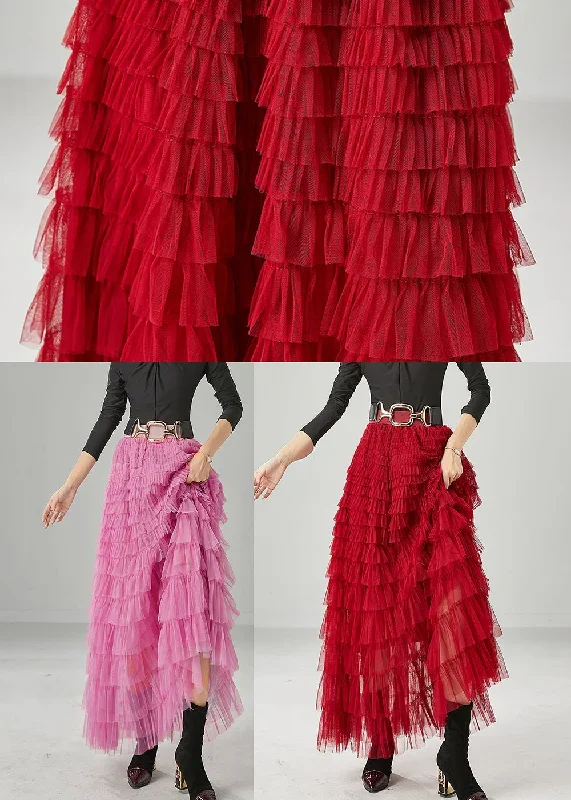 organic-red-elastic-waist-layered-tulle-a-line-skirt-summer