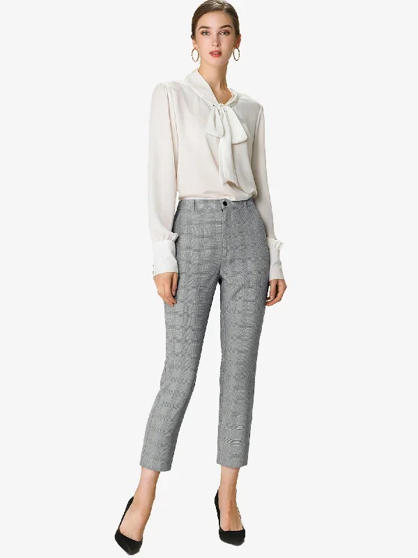 Plaid High Waist Elastic Back Office Work Ankle Pants