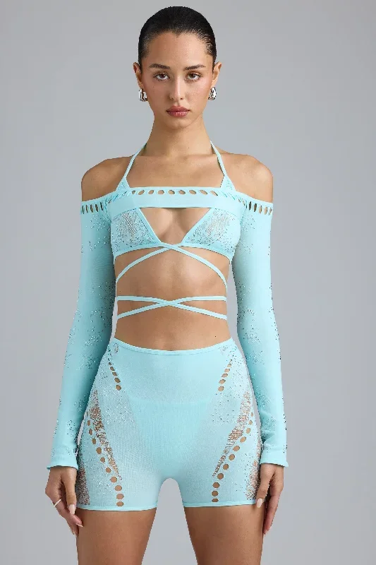 Embellished Cropped Shrug in Ice Blue