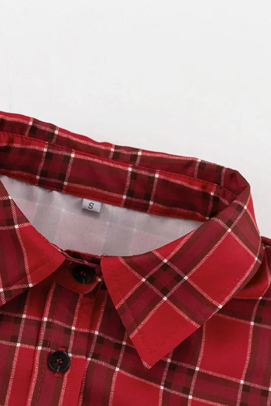 plaid-single-breasted-loose-blouse