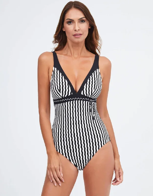 Portofino V Neck Swimsuit - Black and White