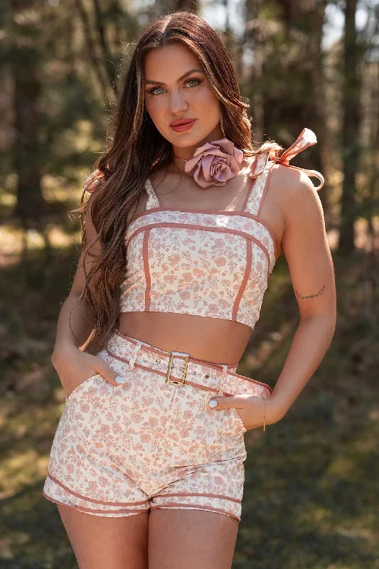 Promise Fulfilled Floral Crop Top & Shorts Set (Dusty Peach)