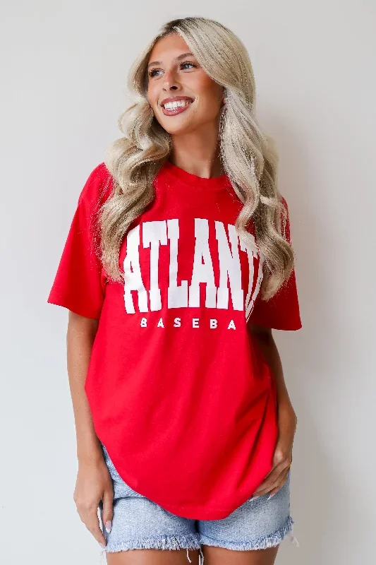 Red Atlanta Baseball Block Letter Tee