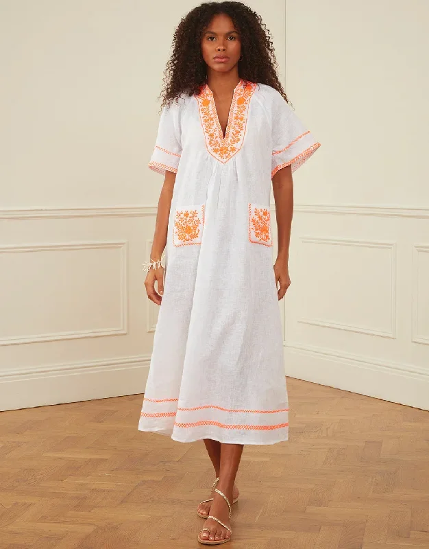 Rhodes Kaftan - White and Orange