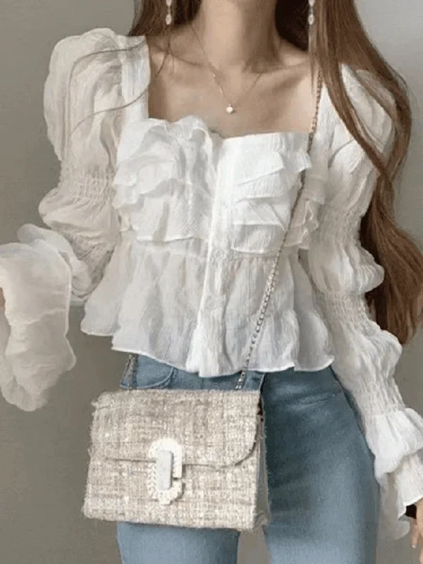 ruffle-buttoned-cropped-long-sleeve-blouse