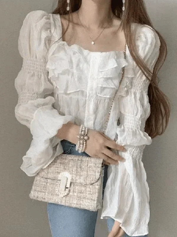 ruffle-buttoned-cropped-long-sleeve-blouse