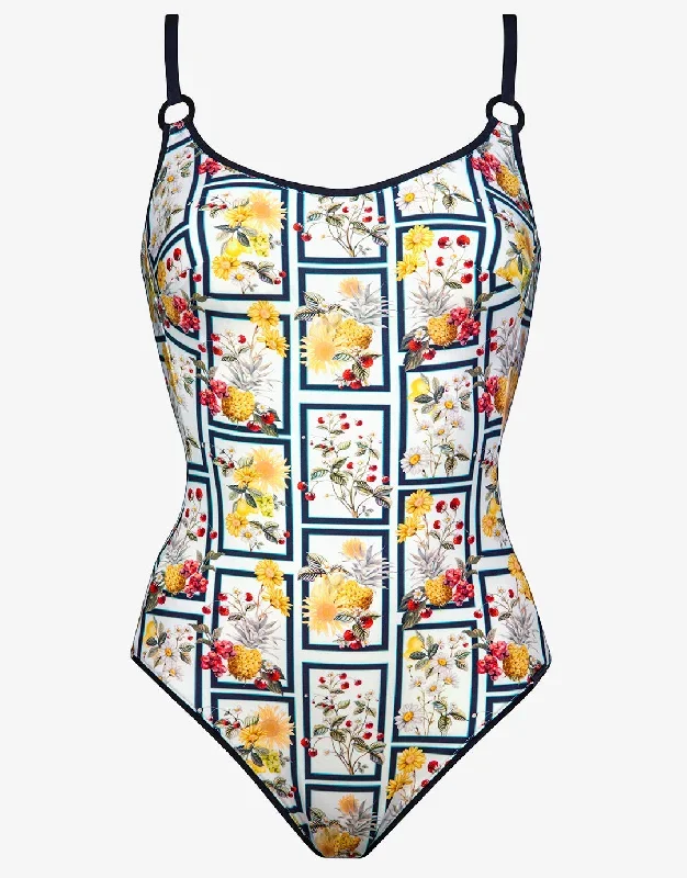 Scenery Underwired Tank Swimsuit - Monochrome Garden