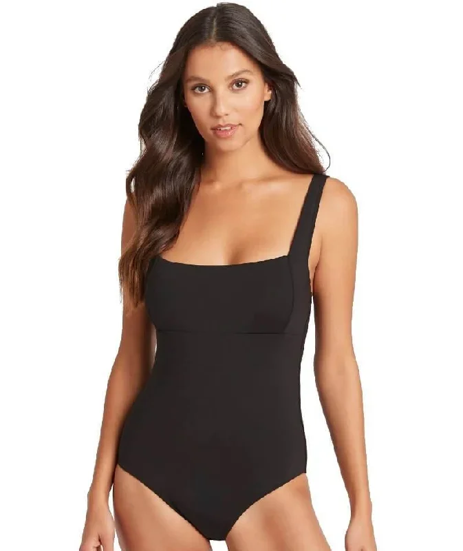 Sea Level Essentials Square Neck One Piece Swimsuit - Black