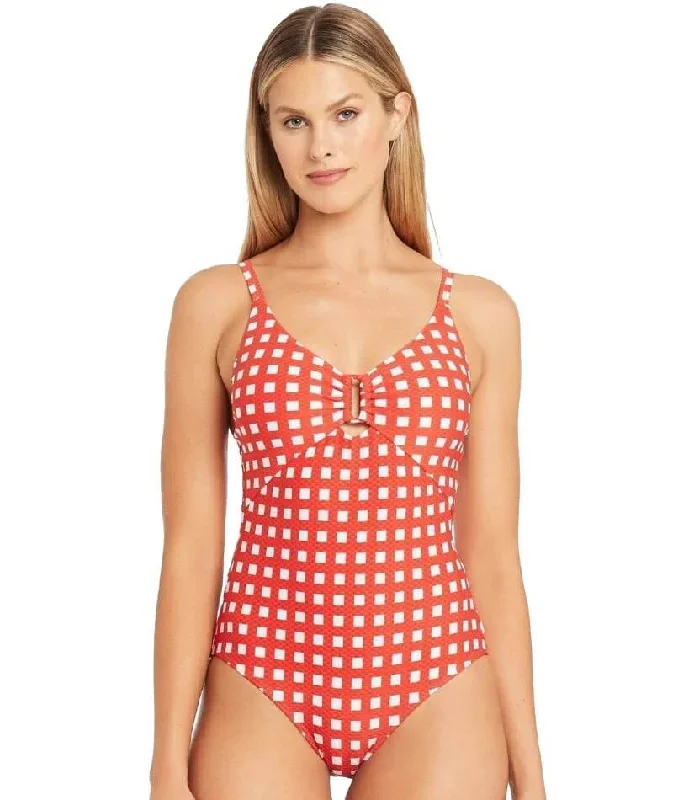 Sea Level Le Damier Bralette One Piece Swimsuit - Orange