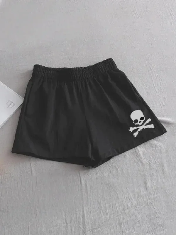 Skull Print Embellished Shorts