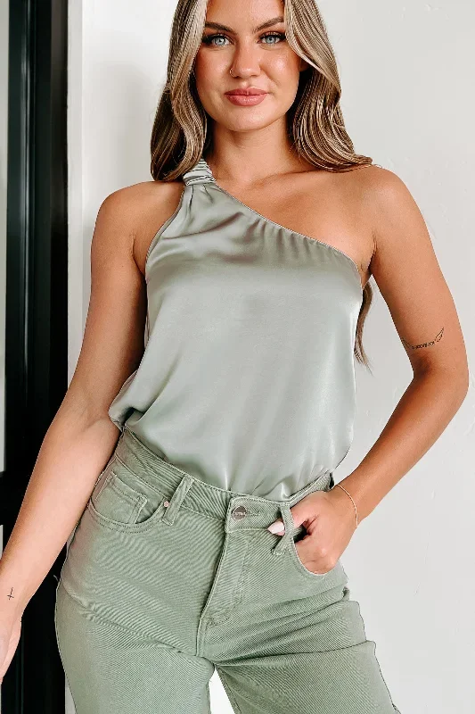 slink-away-one-shoulder-satin-top-sage