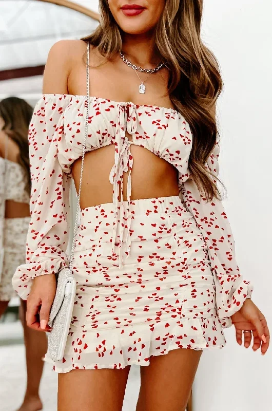 Someone's Sweetie Long Sleeve Heart Print Crop Top (Cream)