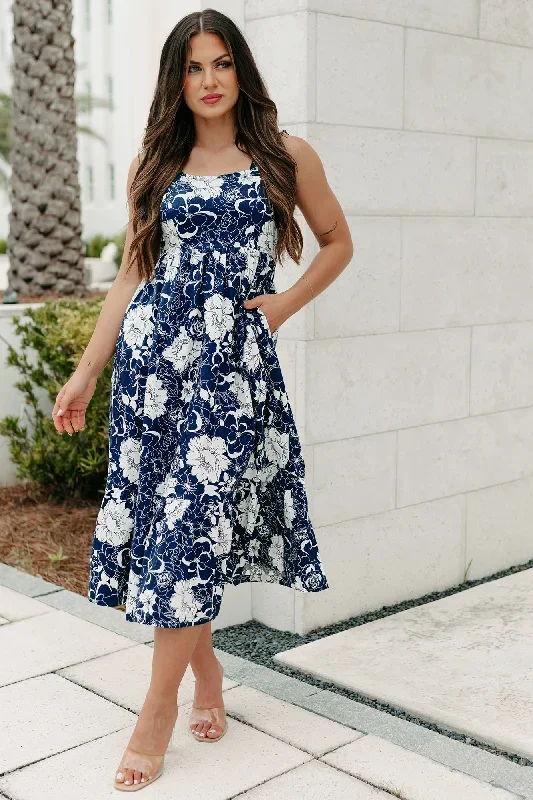 St. Augustine Floral Midi Dress (Navy)