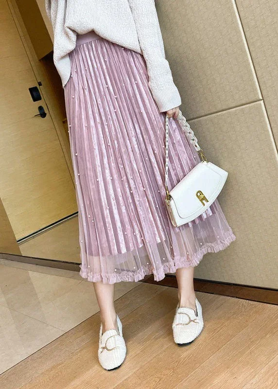 style-pink-wrinkled-patchwork-wear-on-both-sides-velour-tulle-skirt-spring