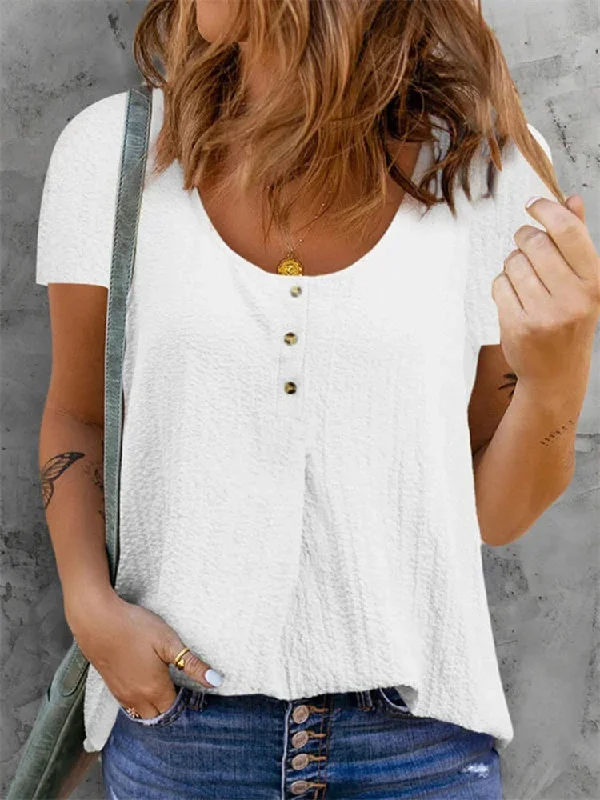 JuliaFashion - 2024 Summer Casual Solid Color Linen Cotton T-Shirt Blouse