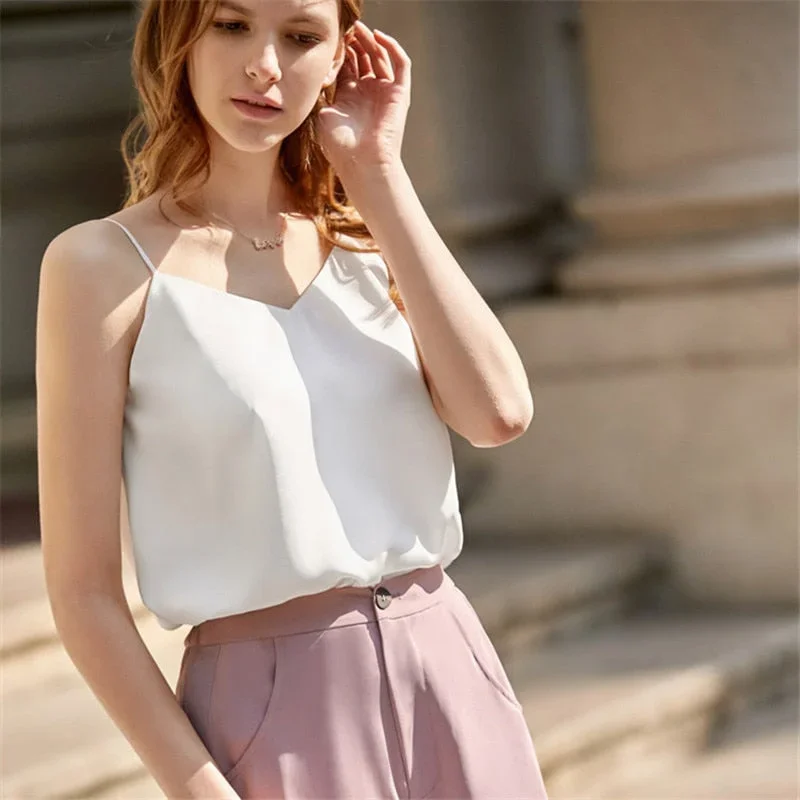 FashionSierra - Chiffon Sleeveless Solid Camis Top