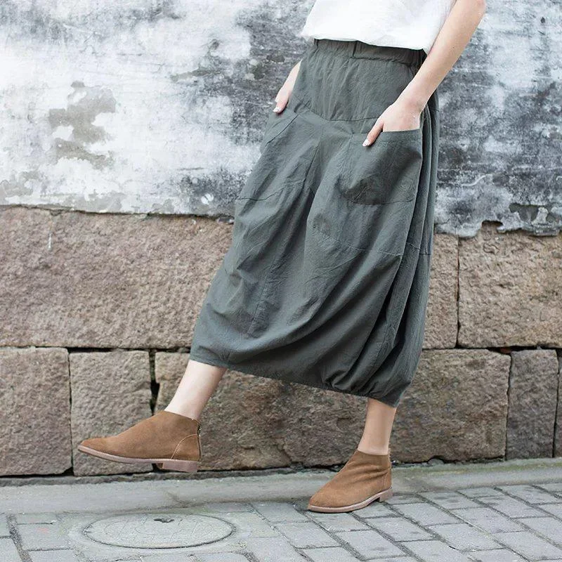 summer-women-linen-solid-pockets-linen-calf-length-a-line-skirt