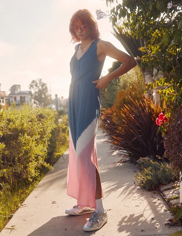 Sundry V-Neck Maxi with Tie in Navy Tiedye