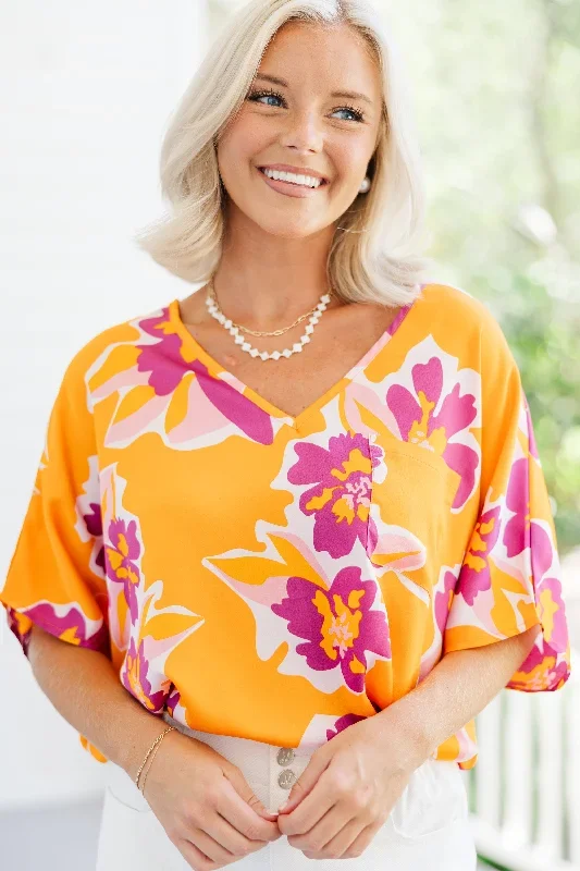 Sunny Days Orange Floral Top