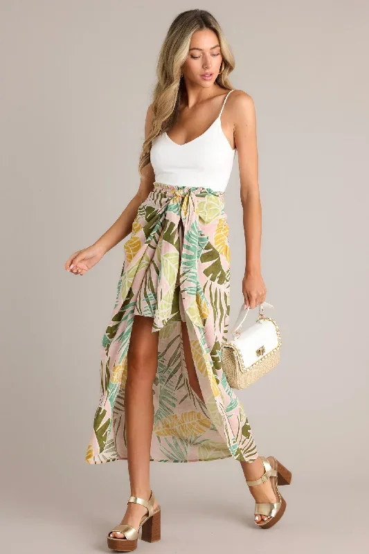 Sunshine Retreat Dusty Pink Tropical Print Wrap Skirt