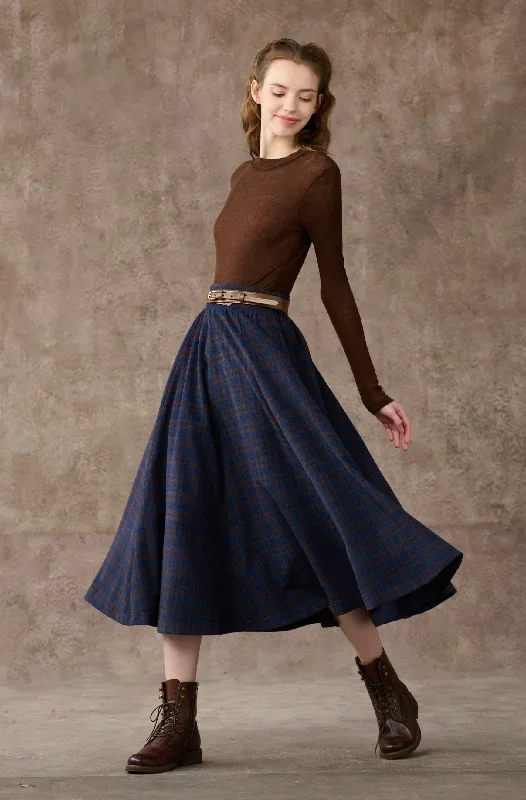 tartan-wool-skirt-in-blue-midi-wool-skirt-vintage-wool-plaid-skirt-winter-circle-wool-skirt-swing-skirt-a-line-skirt-linennaive