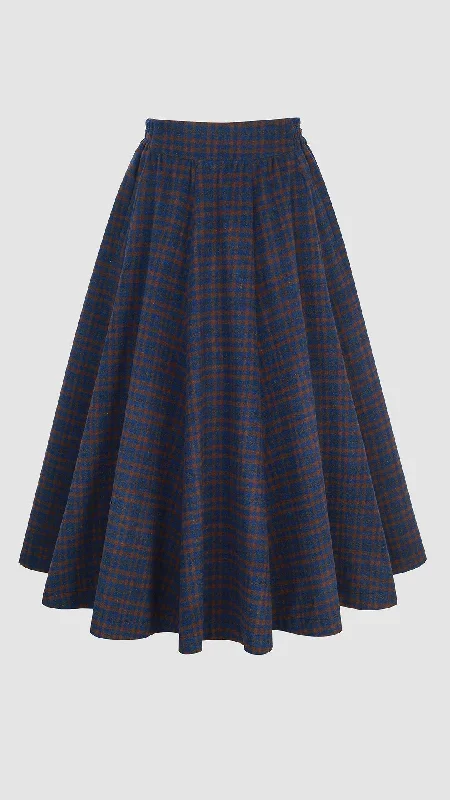 tartan-wool-skirt-in-blue-midi-wool-skirt-vintage-wool-plaid-skirt-winter-circle-wool-skirt-swing-skirt-a-line-skirt-linennaive