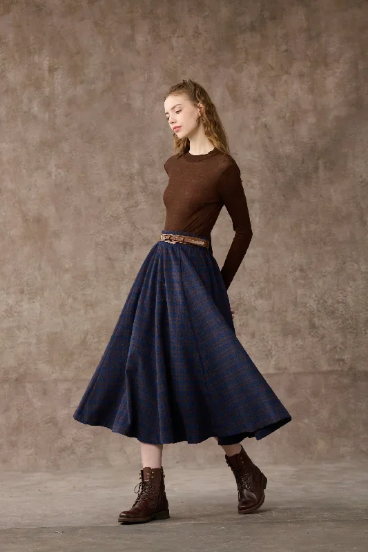 tartan-wool-skirt-in-blue-midi-wool-skirt-vintage-wool-plaid-skirt-winter-circle-wool-skirt-swing-skirt-a-line-skirt-linennaive