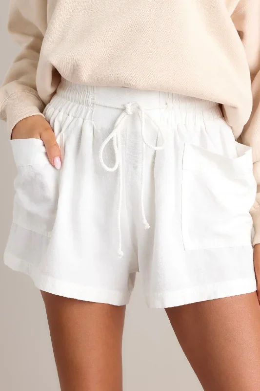 Weekend Wanderer White Linen Blend Shorts