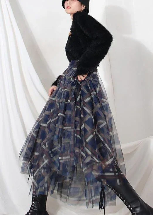 women-blue-plaid-zippered-a-line-skirt-summer