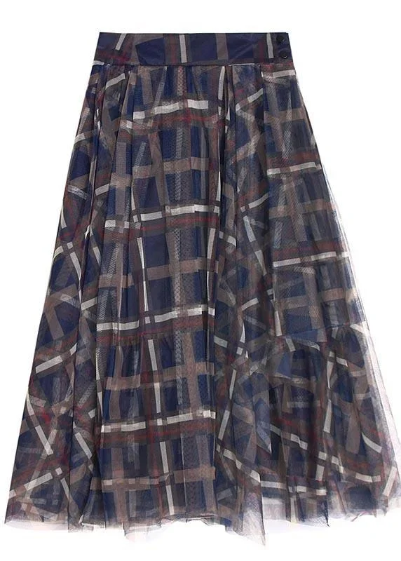 women-blue-plaid-zippered-a-line-skirt-summer