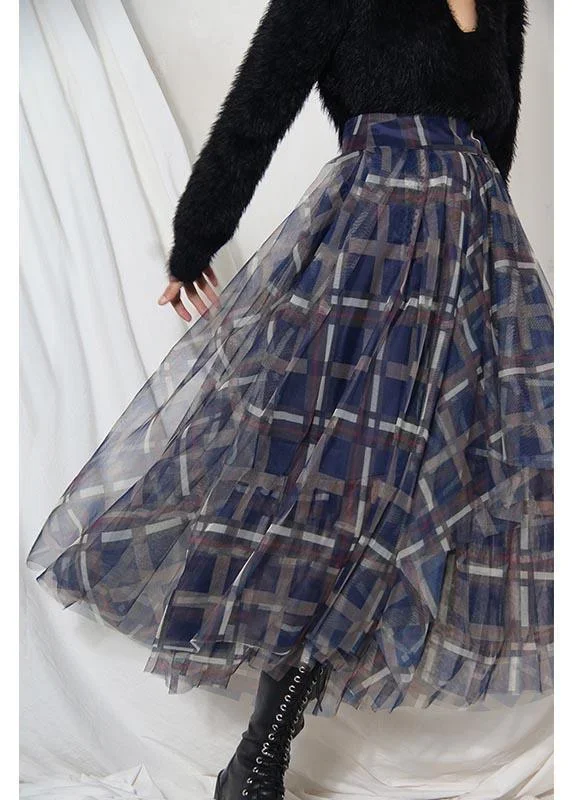 women-blue-plaid-zippered-a-line-skirt-summer