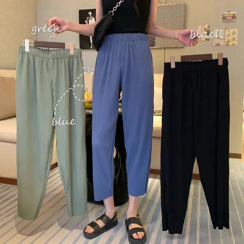 FashionSierra - Wide Leg High Waist Loose Ankle-Length Capri Pants