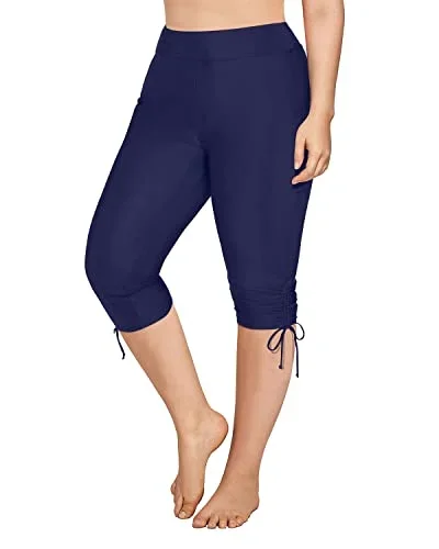 Stretchy Board Shorts For Women Plus Size Swim Capris-Navy Blue