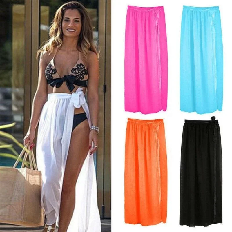 Womens Swim Wear Bikini Cover Up Sheer Beach Mini Wrap Skirt Sarong Pareo Shorts Summer Beachwear